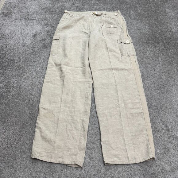 Talbots Irish Linen Wide Leg Cargo Pants Womens 18 Beige High Rise Boho 36x33 - Picture 1 of 13